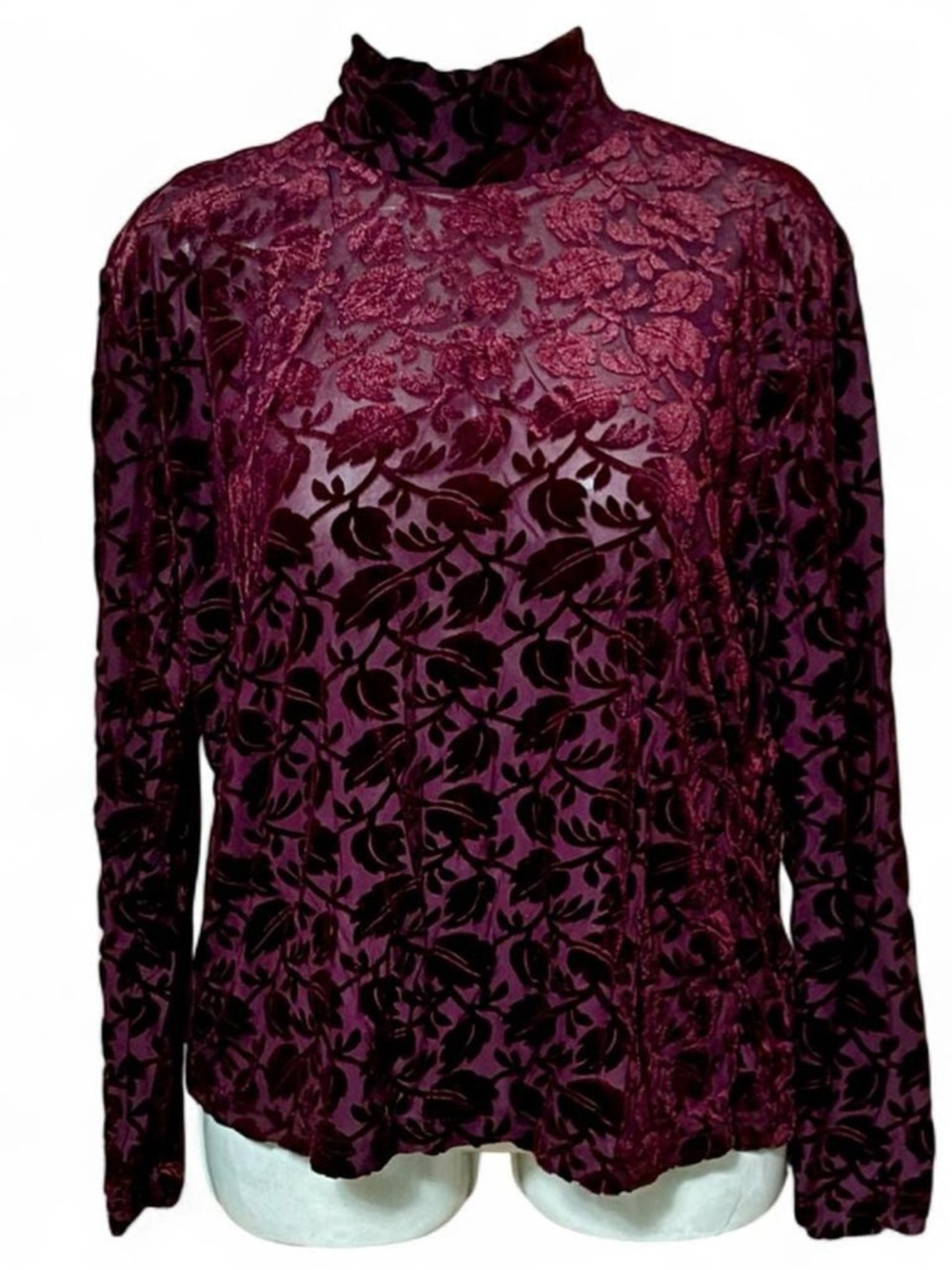 Frazier Lawrence Burgundy Velvet Burnout Top XL